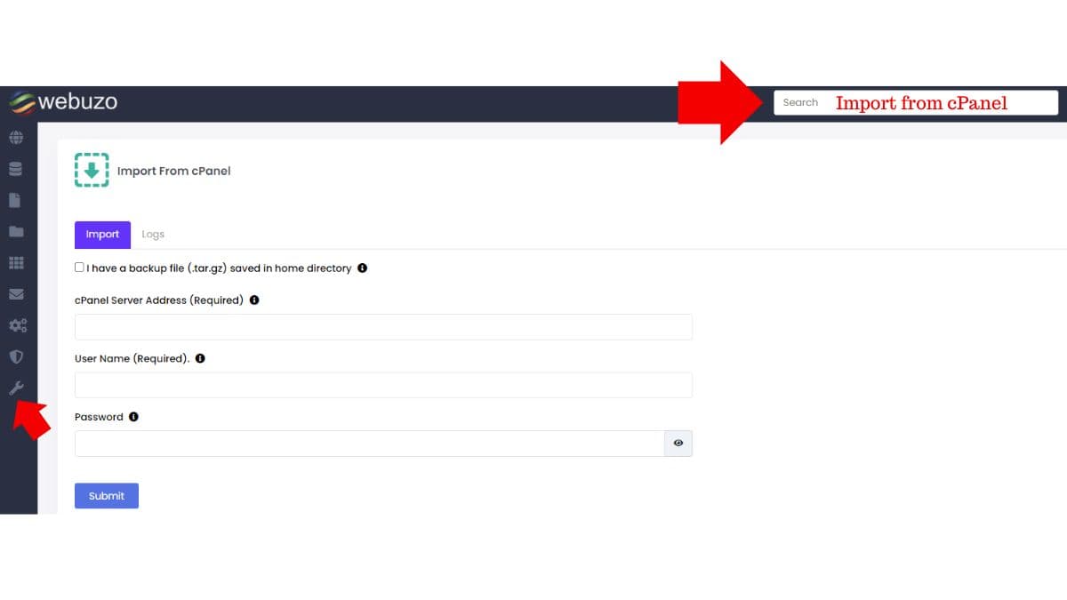 Import cpanel ke Webuzo